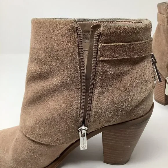 Jessica Simpson Cassley Womens 7.5 Beige Suede Ankle Boots Booties Side Zip Heel - Picture 11 of 16